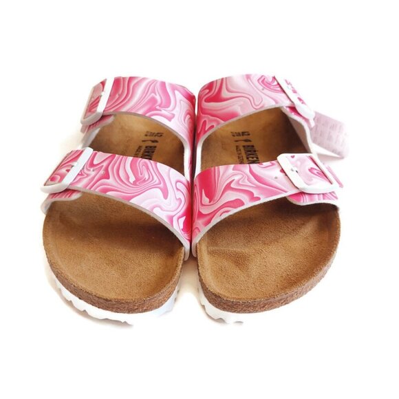 Birkenstock Arizona Birko-Flor Sandals Womens 11 Marble Twirl Fuchsia Tulip Pink - Picture 6 of 9